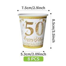 50th Birthday Gold Glitter Balloons, Disposable Plates, Napkins, Cups - One-Time Party Supplies Set, Suitable For 8 Guests, Disposable Paper Plates Party Tableware For Birthday, Wedding, Theme Party, Family Picnic - Multicolor - View 9