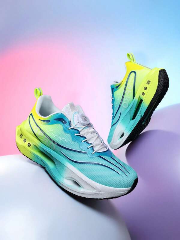 女士渐变色跑步鞋，旋钮式搭扣，透气舒适，轻便缓震，时尚运动休闲鞋，春夏款