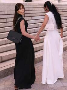 European And American Style Women's Clothing Autumn New Solid Color Sleeveless Fashion Temperament Dress Slim Pleated Long Dress - 白色 - 查看 4