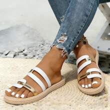 Sandalias slip-on con bloques de color para mujer de talla grande, cómodas y elegantes, adecuadas para citas, playa, caminar, ir y venir - Blanco - Ver 4