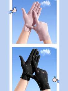 1 Pair Bow Print Women's Gloves, Lightweight Breathable Sun Protection Driving Gloves For Spring/Summer - Multicolor - View 5