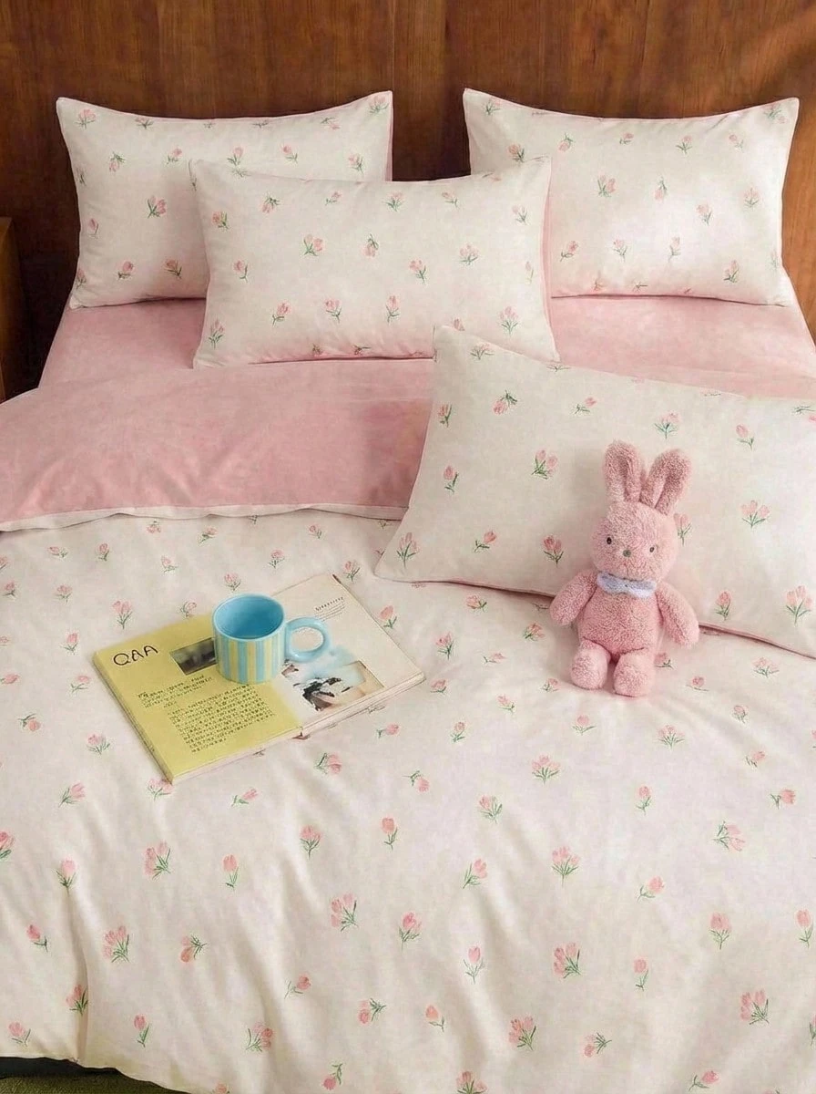 Joivida 1 Bộ chăn ga gối polyester nhẹ họa tiết hoa nhiều màu, Phòng ngủ ấm cúng Rama, Ngôi nhà ấm cúng, Đồ dùng phòng ngủ, Quà tặng tân gia, Sử dụng khi trở lại trường, Đồ dùng thiết yếu trong ký túc xá, Vải dệt thoáng mát cho mùa xuân/hè - hoa tulip - Xem 1