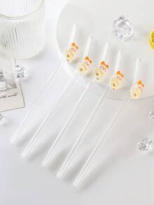 1/2支装弯头玻璃吸管套装 | 可爱鸭子卡通设计 | 适用于奶昔、水果茶、苏打水、鸡尾酒和其他冷饮 | 女友惊喜礼物、甜品店装饰、办公室休闲、酒吧和餐厅派对用品 - 彩色 - 查看 5