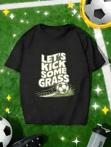 Kick Some Grass Football Graphic T-Shirt, Premium Cotton, Loose Fit, Breathable, Casual, Unique Graphic Print - 黑色 - 查看 1