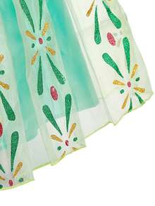 3pcs/Set Girls Embroidered Dress, Green Princess Dress With Sheer Overlay, Girls Clothing For Daily Wear, Holiday, Birthday Gift And Costume Play - Green - View 4