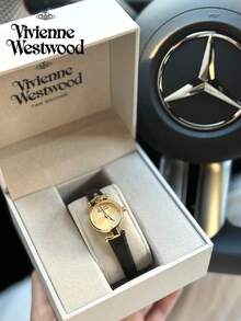 Vivienne Westwood Gold Case & Dial, Leather Strap, Mini Fashion Elegant Wristwatch - 黑色 - 查看 6