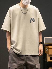Men's Fashionable Casual Suede Crew Neck Short Sleeve T-Shirt - Apricot - View 5