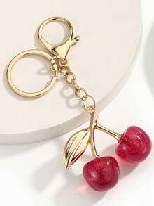 1pc Unisex Cherry Keychain, Fashionable Sparkling Cherry Pendant, Luxury Style Bag Charm - Red - View 2