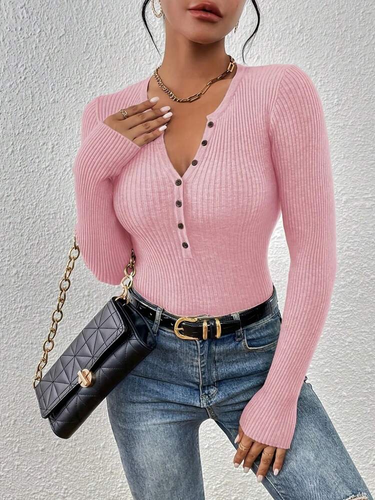 Winter Outfit,Date Night Look,Valentine's Day,Fall/Winter New Style Women's Knitted Clothes - Long-Sleeved Fashion Sweater - 淺粉色 - 查看 4