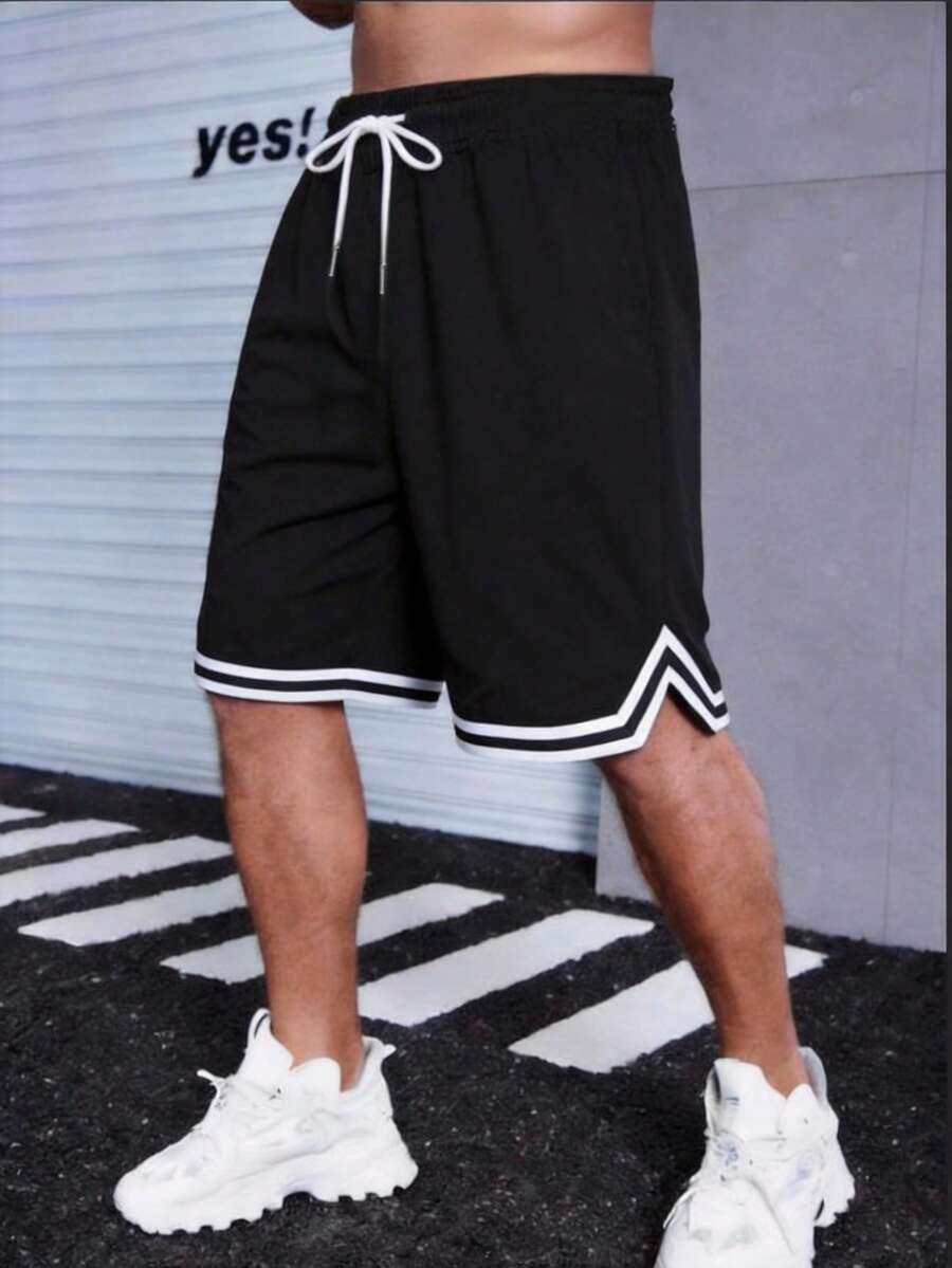 Plus Size Men's Lightweight Casual Sports Shorts, Breathable Mesh Elastic Basketball Fitness Shorts Black Summer - Black - View 1