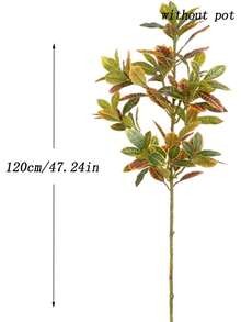 Kmitang 80-120cm Large Artificial Codiaeum Shrub Fake Branches, Plastic Ficus Leaves, Tall Spurge Tree Leaves, Realistic Oak Leaves, Flowerless Potted Plant For Home, Office, Store, Indoor/Outdoor, Wedding, Party Decor, 1pc - Multicolor - View 11