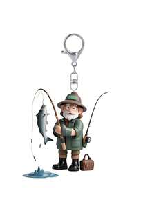 1个2D扁平钓鱼爱好者钥匙扣 - 可爱的渔夫造型，配有钓竿和鱼，亚克力和铁材质，是男士生日、圣诞节、父亲节的理想礼物，休闲风格，无需电源，钓鱼配件，专业钥匙扣，适合卡车司机、邮递员等，也是斋月、开斋节、情人节、圣诞节或感恩节的完美礼物。 - 彩色 - 查看 12