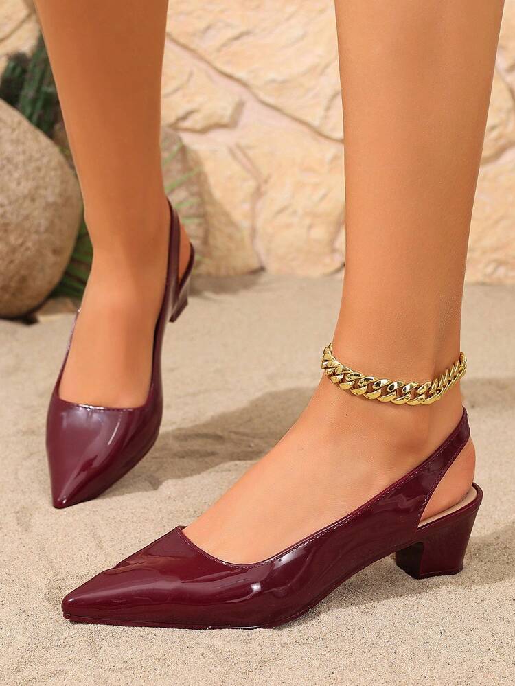 2025新款女士时尚浅金色镜面金属玛丽珍鞋，适合通勤、约会、派对、度假、春季穿着，简约系带平底鞋，新款水晶约会高端时尚纯色高跟凉鞋，大码女鞋 - 紅色 - 查看 3