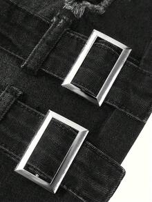 1 pieza Jeans de mezclilla negros de estilo casual y ajustado para hombre, estilo emo - Negro - Ver 3