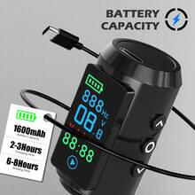 1pc, Neebol Tattoo Battery Power Supply With LED Digital Display, 1500mAh Lithium Battery Pack, 6 Hours Battery Life, RCA Connector, Rechargeable Cordless For Wireless Tattoo Pen, Rotary Tattoo Machine, Gift For Tattoo Beginners And Tattoo Artists, Essential Tattoo Supply - Black - View 5