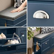 SoBuy Shoe Rack, Seating Chest, Bench With Seat Cushion, Shoe Bench With 2 Flaps, Blue, W X H X D Approx. 104 X 52 X 24 Cm FSR64-B Not Equipped With Side Drawer - Blue - View 7