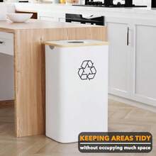 SpaceAid - Papelera de reciclaje para cocina 26 galones 100 l con tapa y 2 bolsas interiores reutilizables para botellas de vidrio pegatinas de plastico color blanco - Blanco - Ver 2