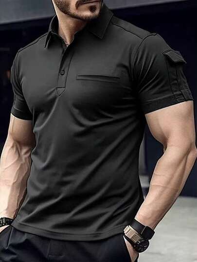 Camisa polo casual de moda para hombre, ropa de exterior, top de manga corta con cuello minimalista