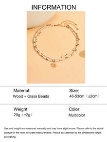 2pcs/Set Fashionable Coconut Shell & Seed Bead Mixed Color Necklace With Sun Pendant, Layered Choker Necklace For Men, Suitable For Daily Wear And Party, Also Can Be Worn As Couples Necklace - Gold - View 4
