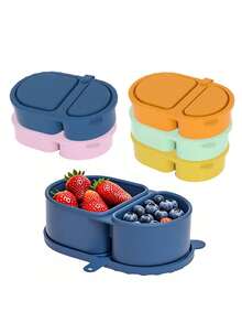 1个可重复使用的硅胶零食盒，硅胶食品储存盒，可重复使用的防漏午餐盒，多种颜色可选，双层带盖零食盒，带盖容器，硬壳硅胶，密封性好，可用于微波炉、洗碗机和冰箱，适用于家庭厨房、办公室和户外使用。 - 彩色 - 查看 1