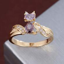 1 pieza Anillo de moda con diseño de gato de dibujos animados y circonita cúbica incrustada para mujer - Multicolor - Ver 19