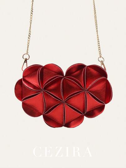  حقيبة يد من جلد PU الصناعي بشكل قلب مزخرف بالزهور من CEZIRA، محفظة صغيرة رومانسية وجميلة للنساء مع سحاب، حقيبة كتف خفيفة الوزن بسلسلة معدنية، هدية مثالية للمراهقات، الحفلات، Y2K، عيد الحب