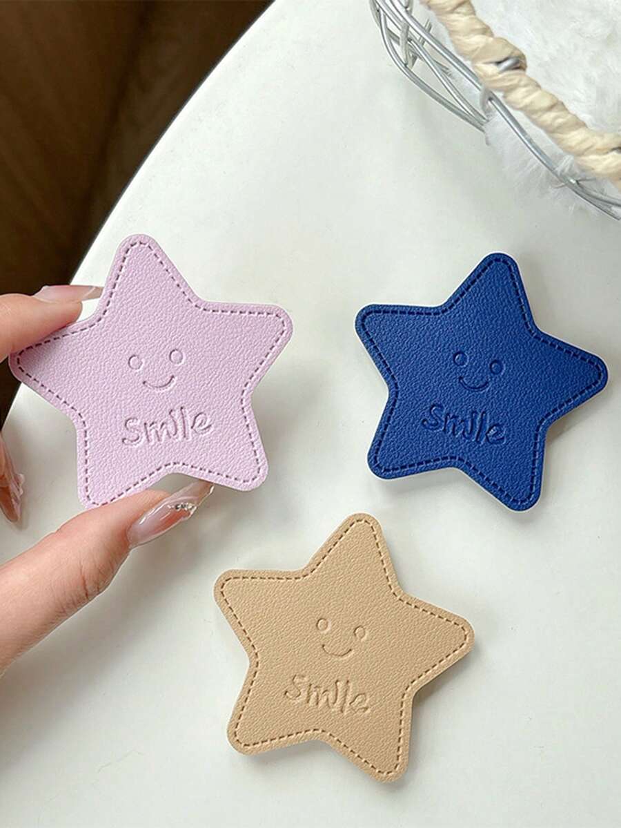 1 pieza Soporte plegable y telescópico para teléfono con aro y forma de estrella de cuero - Multicolor - Ver 1