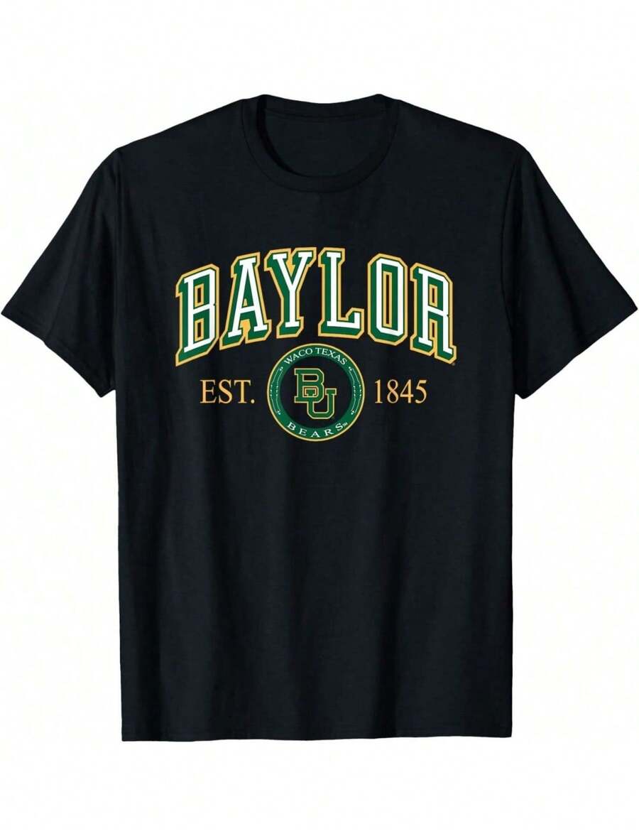 Casual Women's Black Baylor University Regular Knitted Short Sleeve Round Neck T-Shirt With Slight Stretch Fabric - màu đen - Xem 1