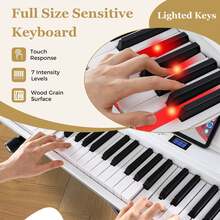 Lifezeal 88-Key Electric Piano Keyboard With Adjustable Stand Stool, Light-Up Keys & Buttons White/Black - 美規A型插(110-127V) - 查看 9