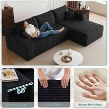 No Assembly 95" L Shaped Cloud Sectional Sofa Plush Corduroy Deep Seat Upholstered Corner Couch For Living Room - Màu đen ở bên phải - Xem 5