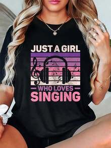 Camiseta de cantante para mujeres amantes de la música, camiseta casual de manga corta para damas - Negro - Ver 6