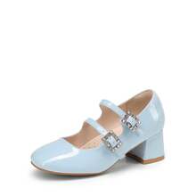 Girls Dress Shoes Mary Jane Double Straps High Heel Easter Wedding Party Church Princess Communion Pumps For Little/Big Kids - 淺藍色 - 查看 3