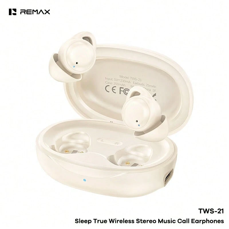 TWS-21 REMAX Sleep Earphones: Ergonomic Design, Mini Invisible In-Ear Design, Comfortable Fit For Side Sleeping Without Ear Pressure, Compatible With All Models. - Beige - View 1