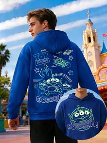Men's Black, Blue, And Red Hoodie And Sweatpants Set With Disney Toy Story Three-Eyed Monster And Pizza Planet Lettering Prints. A Comfortable Two-Piece Men's Hoodie And Sweatpants Set, The Perfect Gift For A Man. - 藍色 - 查看 1