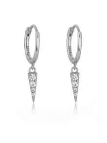 1 Pair Elegant Earrings, High-Quality Jewelry, Daily Wear For Women, Birthday Gift, Cubic Zirconia Inlaid, Inverted Triangle Design - Silver - View 3