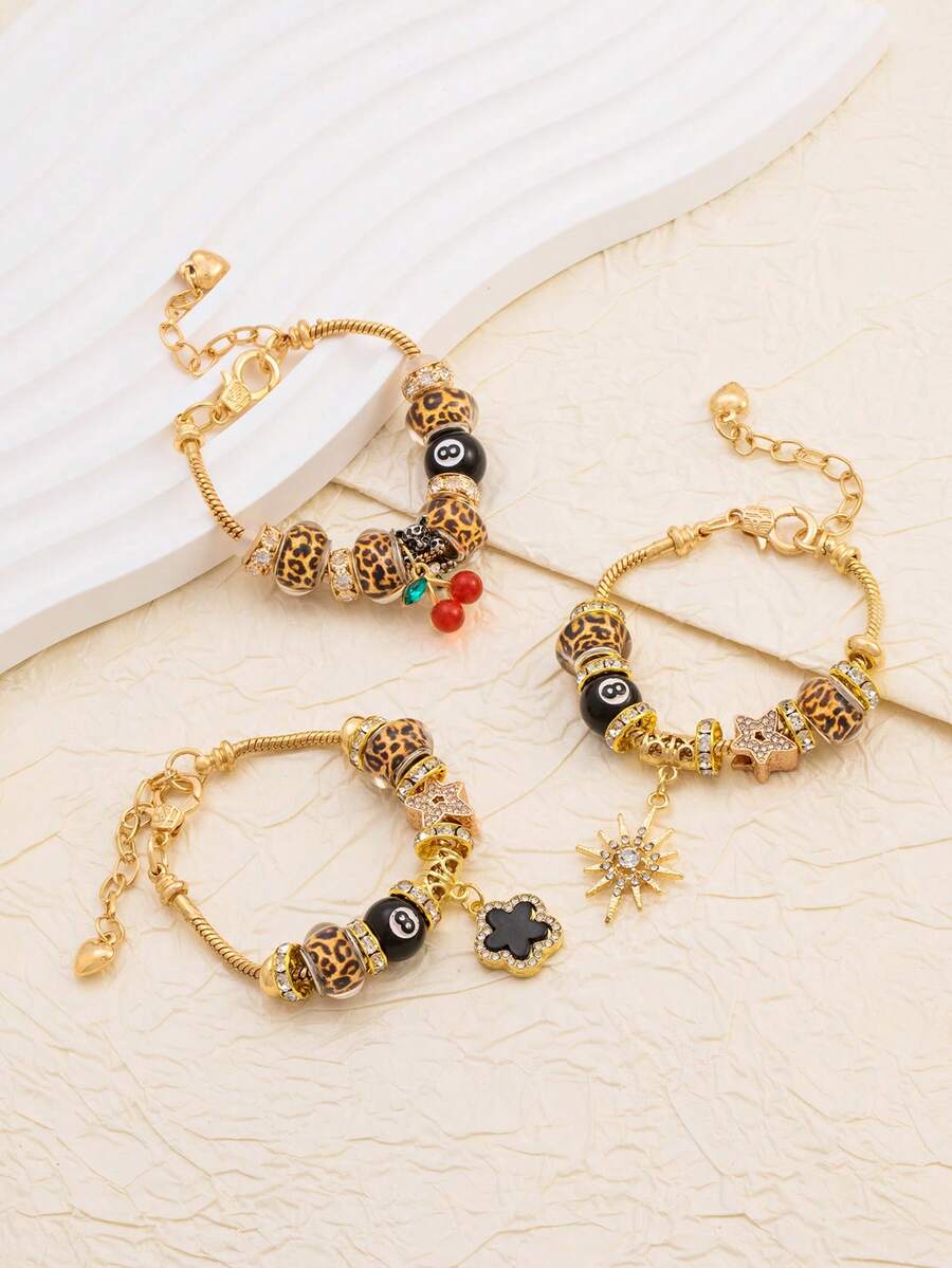 A Fashionable DIY Bead Bracelet With Copper Inlaid Zirconium Leopard Print Star Pendant, Number 8, Fashionable First Accessory - Multicolor - View 1