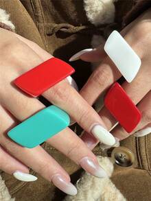 4pcs Colorful Geometric Asymmetrical Wide Resin Rings, Vintage Extra Large Ring Set, Suitable For Daily Wear, Vacation, Gift For Friends - Multicolor - View 2