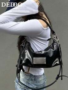 Dedoo 复古摩托车风格女士手提包，大容量，休闲时尚，适合通勤、户外活动、日常购物，可单肩背或斜挎，女士时尚包包 - 黑色 - 查看 2
