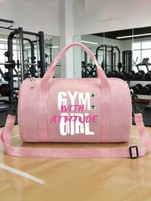1 pieza Bolso de hombro con gráfico de mancuerna "Actitud de chica fitness" - Correa ajustable y asa superior, bolso de tela mini | 4 estilos y múltiples colores disponibles, bolso de gimnasio multifuncional pequeño adecuado para fitness, baile, transporte y actividades al aire libre - Multicolor - Ver 1