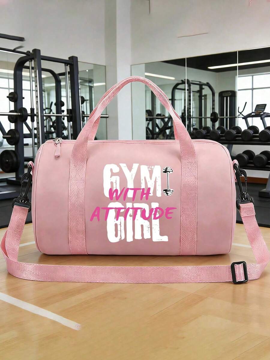 1 pieza Bolso de hombro con gráfico de mancuerna "Actitud de chica fitness" - Correa ajustable y asa superior, bolso de tela mini | 4 estilos y múltiples colores disponibles, bolso de gimnasio multifuncional pequeño adecuado para fitness, baile, transporte y actividades al aire libre - Multicolor - Ver 1