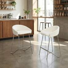 WAHSON OFFICE CHAIRS 2PCS Taburetti Bar Chenille Piedi Metallo Poggiapiedi,Green - Bianco - Visualizzare 8
