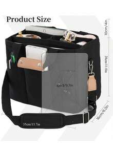 Commuter Style Multi-Pocket Compartment Diaper Bag, Mommy Tote Bag For Outdoor Use - Black - View 2