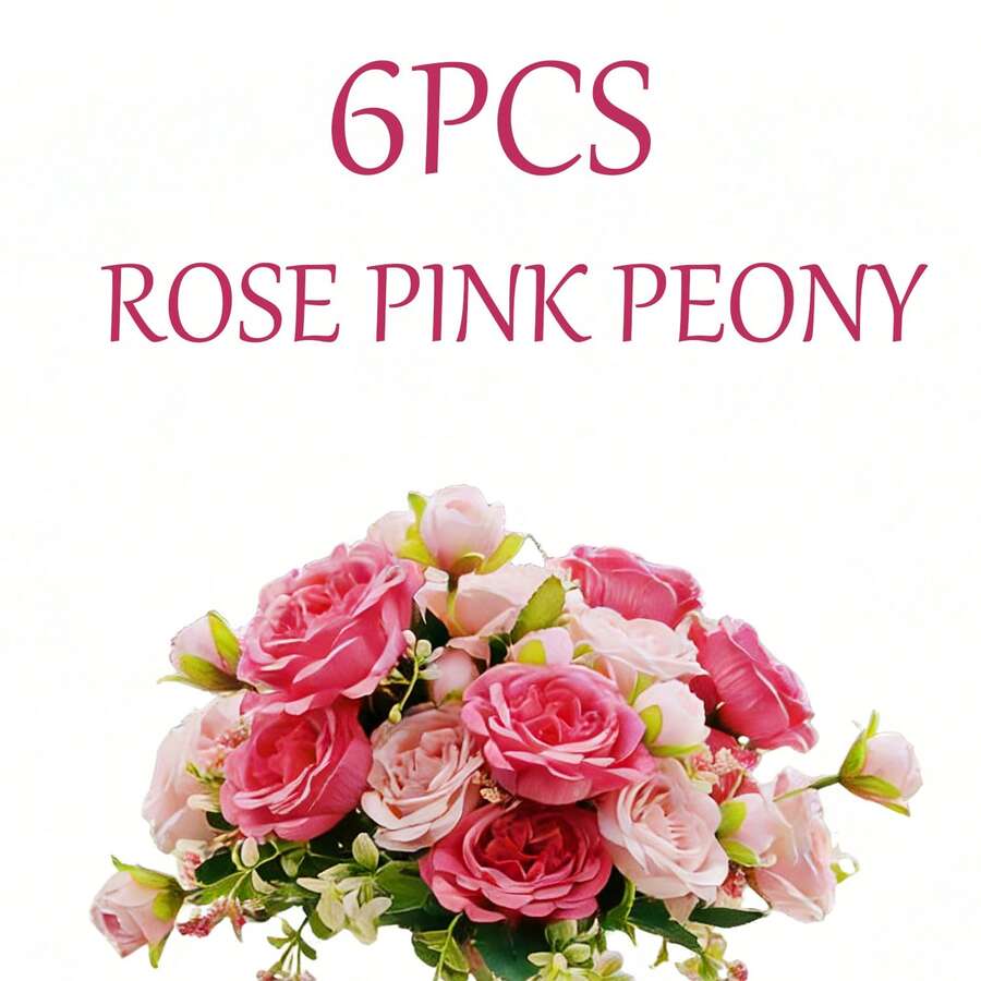 These 6 Artificial Peony Flowers Are Lifelike And UV-Resistant. They Are Perfect For Indoor Home Decoration, Outdoor Garden Decoration, Wedding Decoration, And Valentine's Day Decoration, Making Them The Best Gift Choice. - Hua-005-6-meifen - View 1