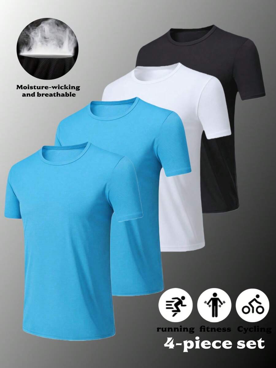 4pcs Summer Fitness Sweat-Wicking Short Sleeve T-Shirts, Outdoor Sports ...