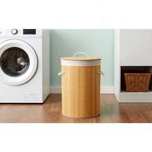 Shoze Large Capacity 45L Bamboo Woven Laundry Basket With Lid And Handle, Foldable Design To Save Space, Suitable For Use In Family Hotels - Bamboo - View 8