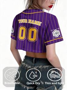 Customizable Women's Short Baseball Jacket. Can Customize Team Name, Name, Number, Logo. Provides Quick Design Preview And Fast Shipping. Suitable For Sports, Casual Wear, And Gatherings. - Purple - View 5