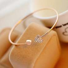 1pc Silver Women's Sparkling Rhinestone Heart Open Bracelet Minimalist Elegant Party Jewelry - 玫瑰金 - 查看 5