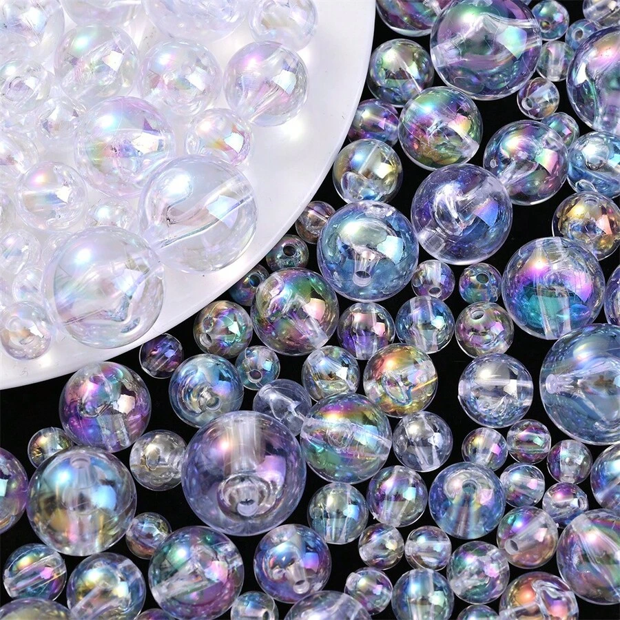 4/6/8/10/12/16mm Classic Rainbow Sequin Beads, 6-16mm Mermaid Shiny Resin Loose Beads For DIY Jewelry Making, Phone Charms, Pendants, Bracelets