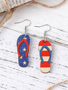 1 Pair Vintage American Flag Striped Star Pendant Earrings, Patriotic Gift For Independence Day - Red, White and Blue - View 2