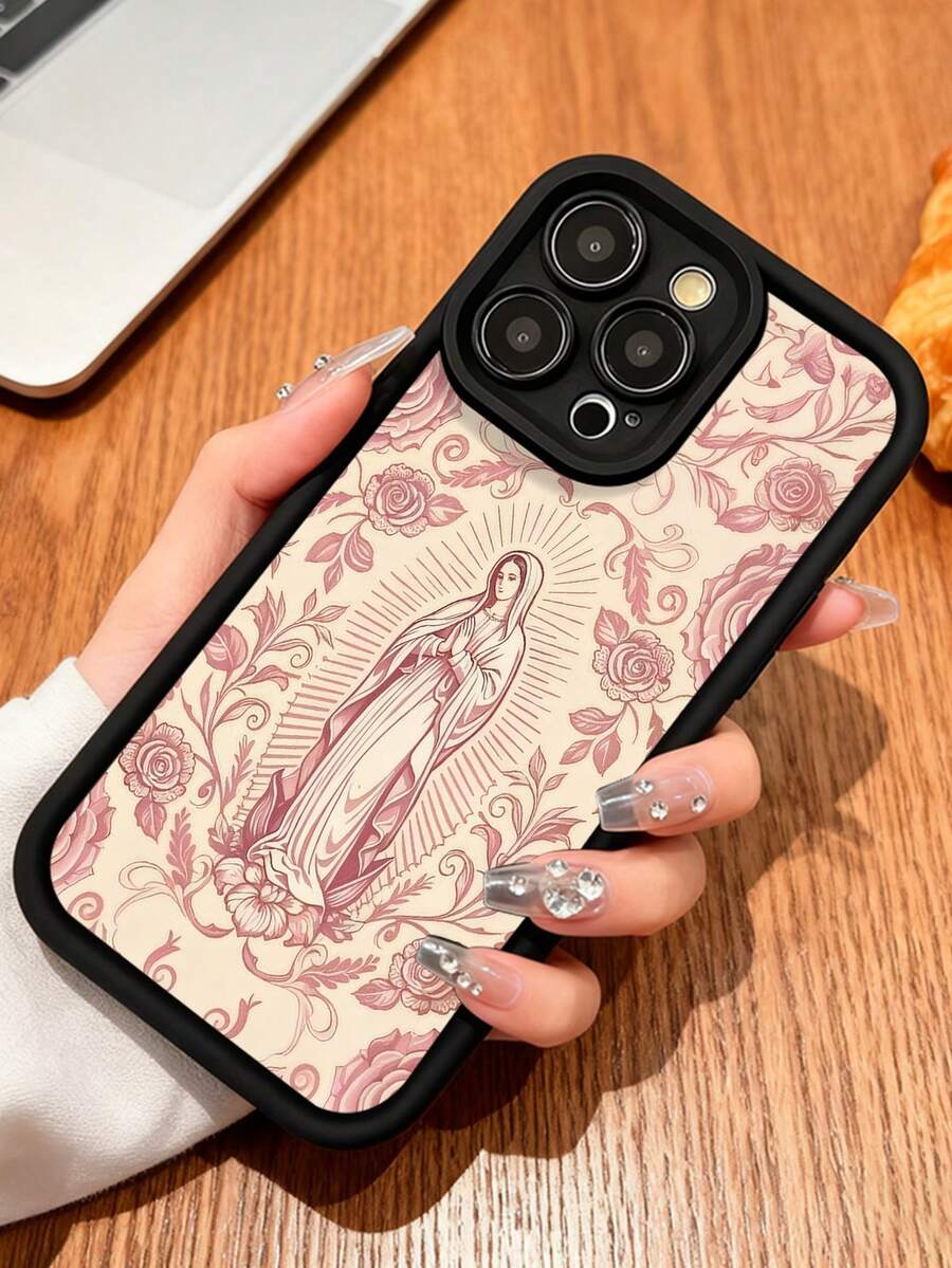 Virgin Mary Phone Case Religious Art Style For IPhone 17 16 15 14 13 12 11 Plus Pro Max. A Spiritual And Classic Design Perfect To Show Faith And Devotion. A Gift Of Inspiration. - Black - View 1